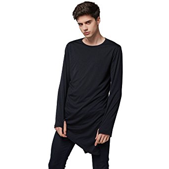Jamickiki Men's Fashion Long Sleeve Pure Color Hip Hop Style Long T-shirt