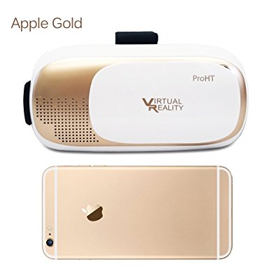 3D VR Box (88204A), VR Virtual Reality Glasses Headset w/ Head-mounted Headband for iPhone 6s/6 plus Samsung Galaxy s6 Edge  and Other 3.5"-6.0" IOS Android Smart Phones, Power by ProHT, Apple Gold