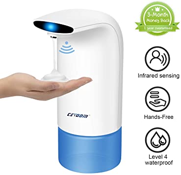 Cetoom Automatic Soap Dispenser, 12oz/350ml Touchless Waterproof Automatic Foaming Soap Dispenser Long Standby Leakproof Soap Pump for Bathroom Kitchen (White)