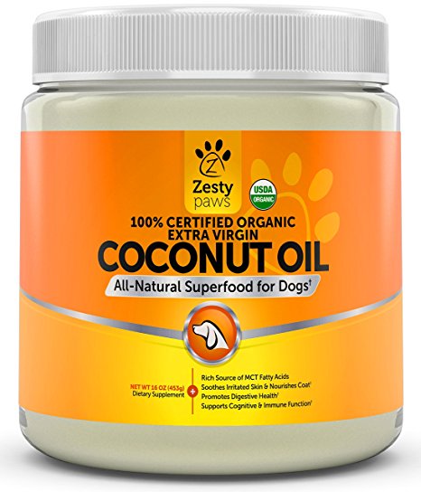 Coconut Oil for Dogs - Certified Organic & Extra Virgin Superfood Supplement - Anti Itch & Hot Spot Treatment - For Dry Skin on Elbows & Nose - All Natural Digestive & Immune Support - 16 OZ