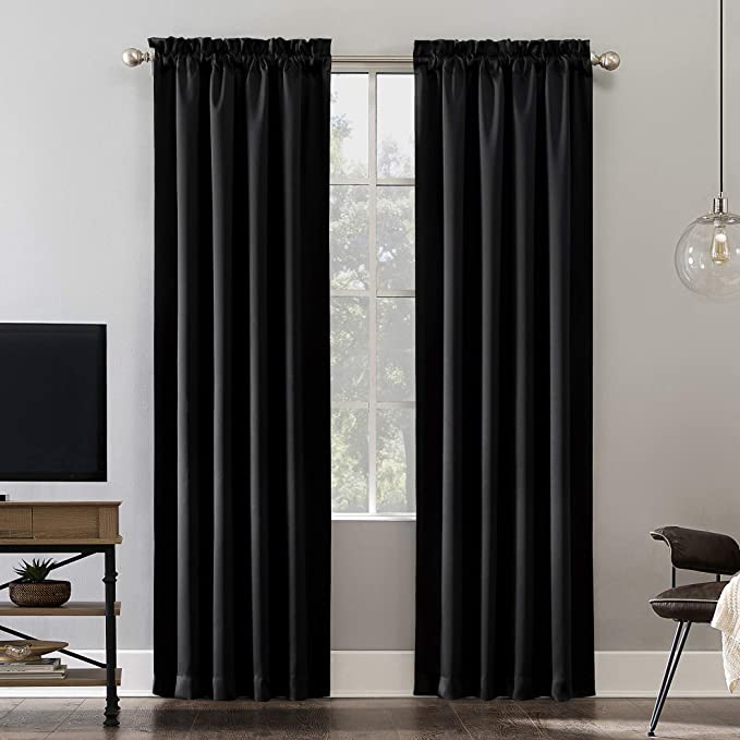 Sun Zero Oslo Theater Grade Extreme 100% Blackout Rod Pocket Curtain Panel, 52" x 95", Black