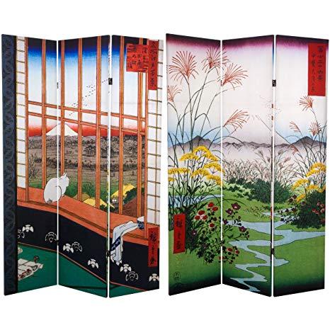 Oriental Furniture 6 ft. Tall Double Sided Hiroshige Room Divider - Asakusa Rice Field/Otsuki Plain