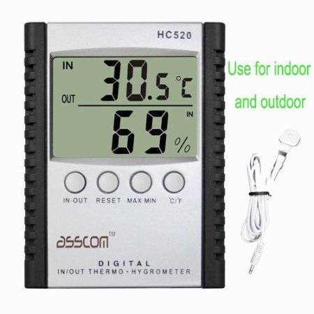 Weather ThermometersAsscom Indoor and Outdoor Humidity Thermometer Wall Mount Monitor Sensor Thermostat Home Office