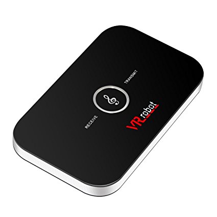 VR-robot Bluetooth Receiver and Transmitter,Audio Wireless Bluetooth Adapter for 2 in1 Portable 3.5mm Headphones, TV, PC, MP3 Player, for Home/Car Sound System(Black)