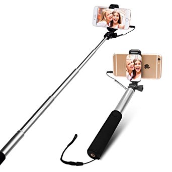 Selfie Stick - Yarrashop Universal [Battery Free] Wire Control Selfie Stick Big View Finder for iPhone 7/6S Plus/6S /6 Plus/ 6 /5S /Galaxy S8/S7/S7 Edge/S6 Support Photo & Video (Silver)