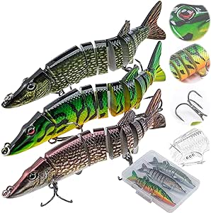 Goture 3Pcs/5Pcs/6Pcs/10Pcs Lifelike Multi Jointed Fishing Lures for Bass Pike Walleye, Slow Sinking Swimbaits for Freshwater Saltwater, Fishing Gifts for Men