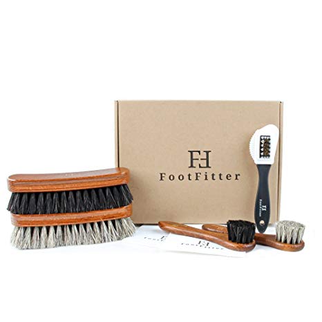 FootFitter Shoe Shine 7-Piece Brush Set - 2 Daubers, 2 Horsehair Brushes, 2 Microfiber Shine Cloths, 1 Suede/Nubuck Sneaker Cleaner!