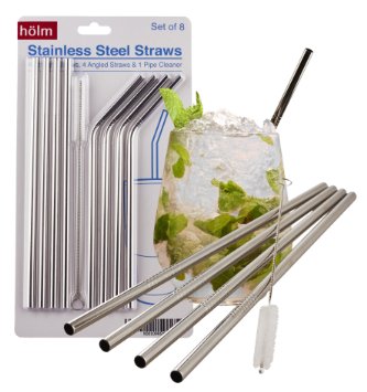 Stainless Steel Reusable Straws (set of 8), Bent and Straight Washable, Eco Friendly, Nontoxic Juice Straws Perfect for a Cocktail, Latte, Iced Tea, Moscow Mule, or Smoothie, Yeti Compatible
