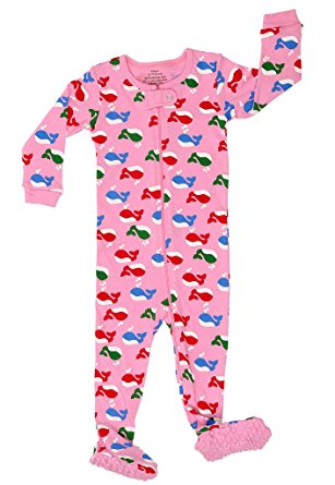 Elowel Baby Girls footed "Whale" pajama sleeper 100% cotton (size 6M-5Years)