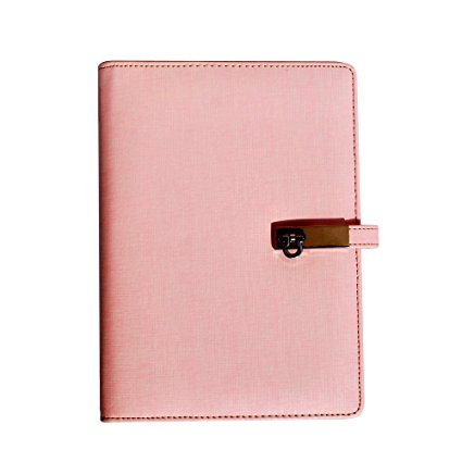 Pen Loop Traveler Binder Journal with Lock&Card Slots, SHINEPA A5 Premium Leather Ruled Notebook For Women,Jotter Notepad Organizer with Cards and Pen Holder(9.2"*7"*0.9"Inch ,Pink)