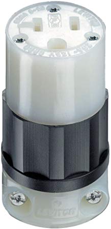 Leviton 5369-C 20 Amp, 125 Volt, Connector, Industrial Grade, Straight Blade, Grounding, Black-White