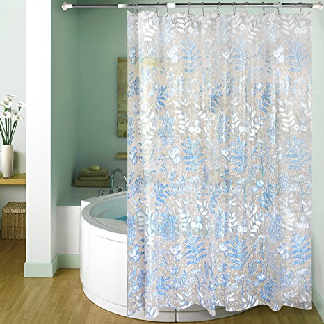Shower Curtain Liner, Flower and Leaves with White Snow Bath Curtain for Bathroom, EVA Waterproof Mildew Resistant Bathroom Shower Curtain with 12 Hooks, for Dorms & Hotels, 72 x 72-Inch Carttiya