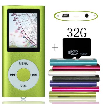 Tomameri Green Portable MP4 Player MP3 Player Video Player with Photo Viewer , E-Book Reader , Voice Recorder with 32 GB Micro SD Card