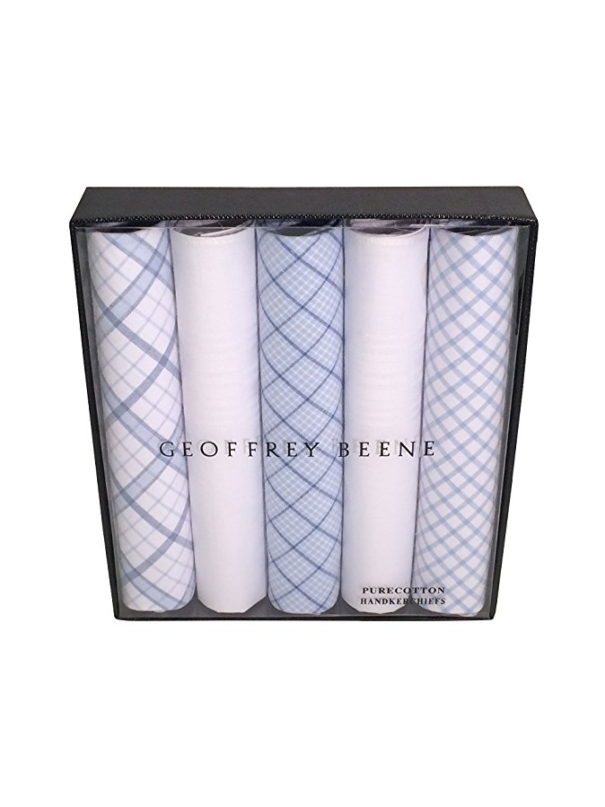 Geoffrey Beene 5 Pack Men's Handkerchiefs Gift Box