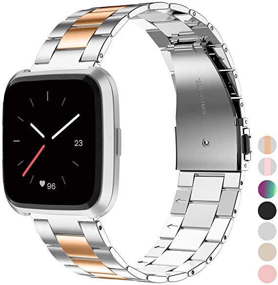 Wearlizer Stainless Steel Compatible for Fitbit Versa/Versa 2 /Versa Lite/Versa SE Bands Women Men,Ultra-Thin Lightweight Replacement Compatible for Fitbit Versa