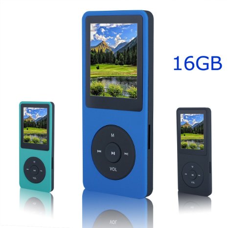 Music Player, FecPecu 16GB MP3 Player 35 Hours Playback Hi-Fi Sound, Portable Audio Player Expandable Up to 32GB (Blue)