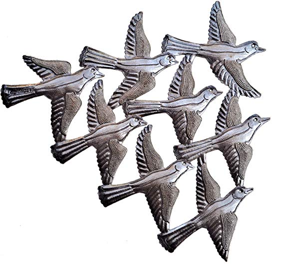 Spring Garden Flock of Birds Wall Hanging Art, Recycled Steel, Handmade in Haiti 15.5 x 12.5 Inches