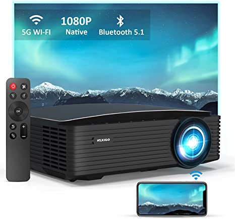 NexiGo Native 1080P Projector PJ20 with Dolby_Sound Support, [350ANSI - Over 9500 Lux Brightness], 5G Wi-Fi, Outdoor Movie Projector, Bluetooth 5.1, Compatible w/TV Stick,iPhone,Android,Laptop,Console