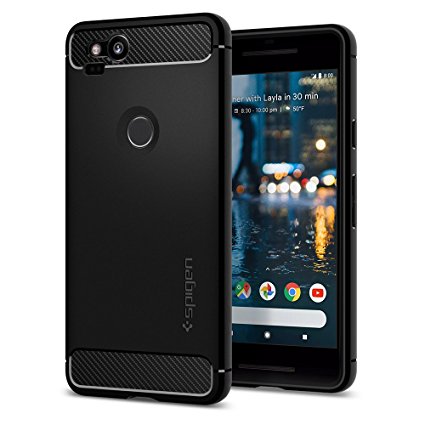 Google Pixel 2 Case Spigen [Rugged Armor] [Black] Pixel 2 Case Cover / Resilient Shock Absorption / Carbon Fiber Design for Pixel 2 (2017) - Black - F16CS22271