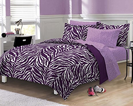 My Room Zebra Purple Ultra Soft Microfiber Comforter Sheet Set, Multi-Colored, Queen