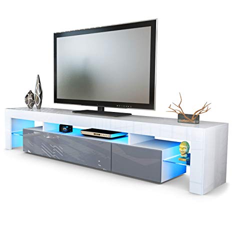 TV Stand Unit Lima V2, Carcass in White / Front in Grey High Gloss