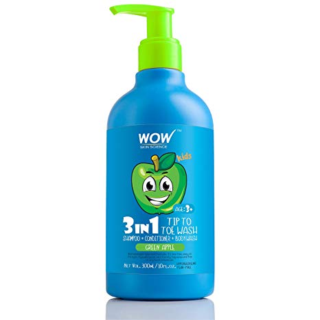 WOW Kids Tip to Toe Wash - Shampoo - Conditioner - Body Wash - No Sulphates & Parabens - Green Apple, 300 ml