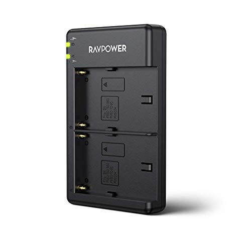 RAVPower NP-F550 Dual Slot Battery Charger, Compatible with Sony NP F970, F750, F770, F960, F550, F530, F330, F570, CCD-SC55, TR516, TR716, TR818, TR910, TR917 Batteries and More