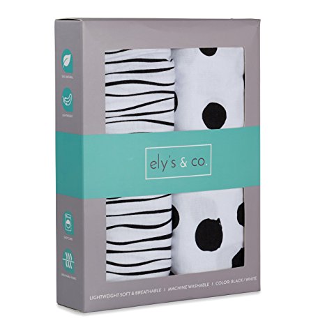 Changing Pad Cover Set | Cradle Sheet 2 Pack 100% Jersey Cotton Black and White Abstract Stripes and Dots by Ely's & Co