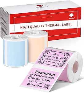 Phomemo M220 M110 Labels,Thermal Color Label,1.57'' x 1.18''Square Self-Adhesive Label Sticker Paper for Phomemo M110 M220 M221 M120 M200 Label Maker, for Barcode,Name,Price,Address (Pink/Blue/Khaki）