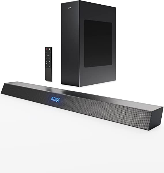 Philips Audio B8405/10 Soundbar with Subwoofer Wireless (2.1 Channels, Bluetooth, 240 W, Dolby Atmos, HDMI eARC, DTS Play-Fi Compatible, Connects with Voice Assistants, Low Profile)