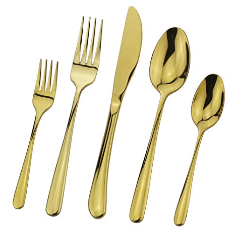 Flatware Silverware Set, Gold 20-Pieces Stainless Steel Cutlery Tableware Eating Utensil Set for Home Kitchen or Restaurant by DEALIGHT, Service for 4