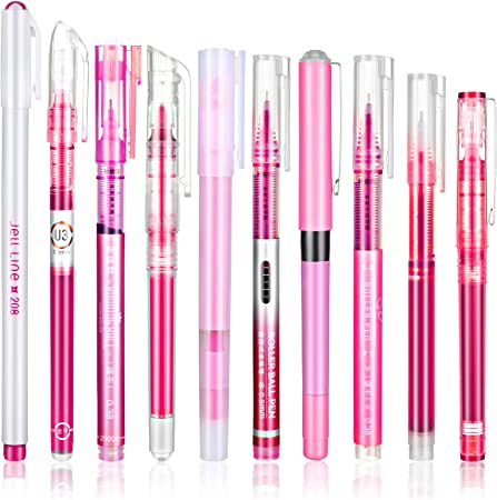 10 Pieces Pink Ink Pen Set Quick-Drying Gel Ink Pens Color Writing Pack Pink Pens for Women Girls Offices Students Schools Stationery Supplies Drawing Writing Highlight Pen