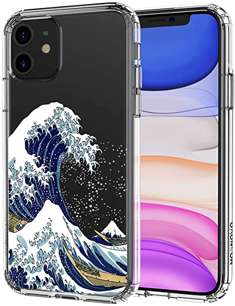 MOSNOVO iPhone 11 Case, Tokyo Wave Pattern Clear Design Transparent Plastic Hard Back Case with TPU Bumper Protective Case Cover for Apple iPhone 11 (2019)