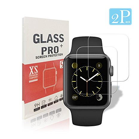 Apple Watch 38mm Smart Watch Screen Protector,[2-Pack] HoPerain 9H Hardness, Anti-Scratch, Anti-Fingerprint, Bubble Free for Apple Watch Series 1, Series 2.