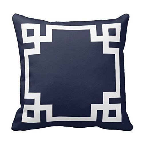 Decors Navy Blue and White Greek Key Border Pillow Case Cushion Cover Home Sofa Decorative 18 X 18 Squares Case Cushion Cover Home Sofa Decorative 18 X 18 Squares (Twin Sides)