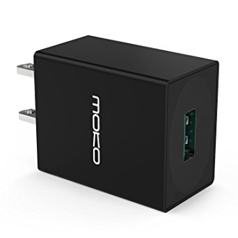 [Qualcomm Certified] MoKo 12W Qualcomm Quick Charge 2.0 Technology 1-Port USB Wall Fast Charger for Samsung Galaxy S6, S6 Edge, Note 4 / Edge, Google Nexus 6, HTC One M9, LG G4 and More, BLACK