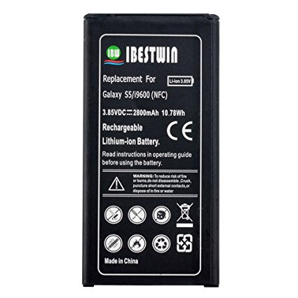 IBESTWIN 2800mAh 3.85V Li-ion Battery for Samsung Galaxy S5, i9600, SM-G900T(T-Mobile), SM-G900V(Version), SM-G900P(Sprint), SM-G900A(AT&T), SM-G900R4(US Cellular)