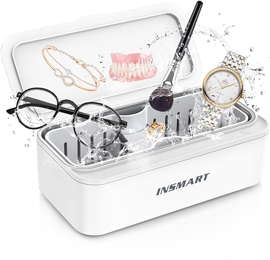 INSMART Ultrasonic Jewelry Cleaner Machine with Glasses Ring Silver Eyeglass Professional Sonic Cleaning, 46KHz，Watches Denture Clean