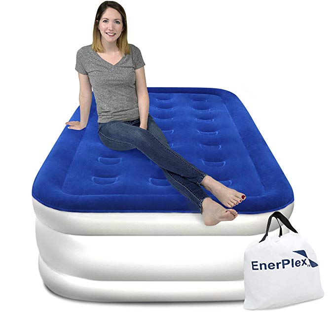 EnerPlex Luxury Home Series Never-Leak Twin Air Mattress Raised Airbed with Built-in Pump Double High Queen Inflatable Bed Blow Up Bed 2-Year Warranty