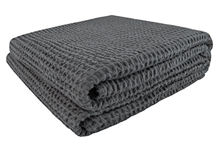 PHF Waffle Weave Blanket 100% Cotton Twin Size Charcoal