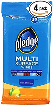 Pledge Multi Surface Everyday Wipes Fresh Citrus, 25-Count  (Pack of 4)