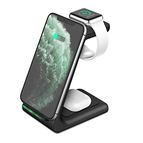 Wireless Charger Stand, KKUYI 3 in 1 Wireless Charging Station for AirPods Pro Apple Watch Charging Dock Wireless Charging Stand Compatible with iPhone 11/11 Pro/XR/Xs Max/X/8/8P, Galaxy Note10/S10/S9