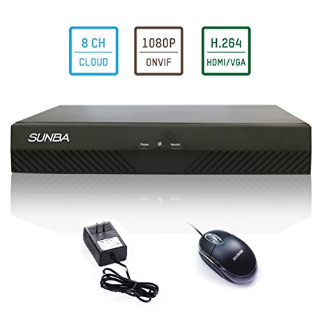 SUNBA 1080P HD ONVIF NVR 8CH H.264 Network Camera Digital Video Recorder (NVR-F1008PL) - No Hard Drive