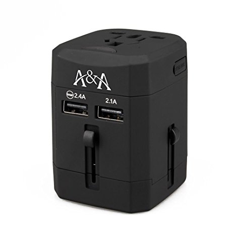Converter with Smart Dual Fuse 2 USB Charger International All-in-one (US UK EU AU China) Upgraded Version Universal Global Travel Adapter Black