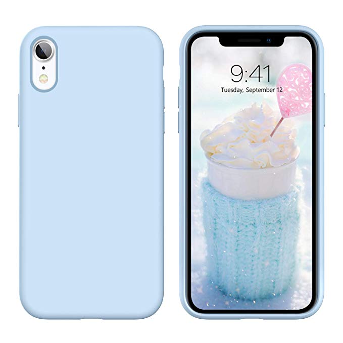 iPhone XR Case,iPhone XR Phone Case,DUEDUE Liquid Silicone Soft Gel Rubber Slim Fit Cover with Microfiber Cloth Lining Cushion Shockproof Full Body Protective Anti Scratch Case for iPhone XR 6.1 inch for Women Girls,Blue