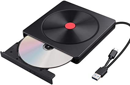 External CD DVD Drive USB 3.0 Type C Drive Portable CD DVD Drive Slim DVD/CD ROM Compatible for Laptop Desktop PC Windows Linux OS MacBook (Black)