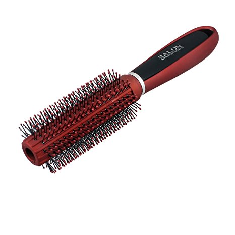 Red Black Plastic Nonslip Handle Round Brush Wavy Curly Hair Comb 9" Long