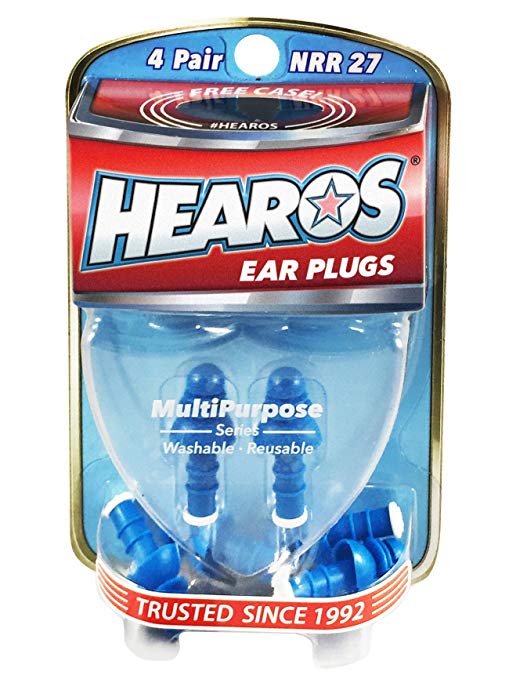 HEAROS Multi-Purpose Reusable Ear Plugs with Free Case - 4 Pair