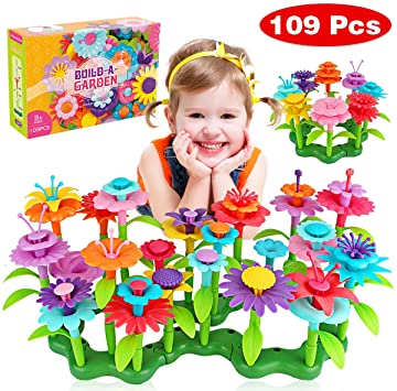 Dreampark Flower Building Toys, Garden Building Set for Girls and Toddlers, Early Educational Learning Toy Birthday Gifts Creativity Play for 3-7 Year Old Kids (109 PCS)