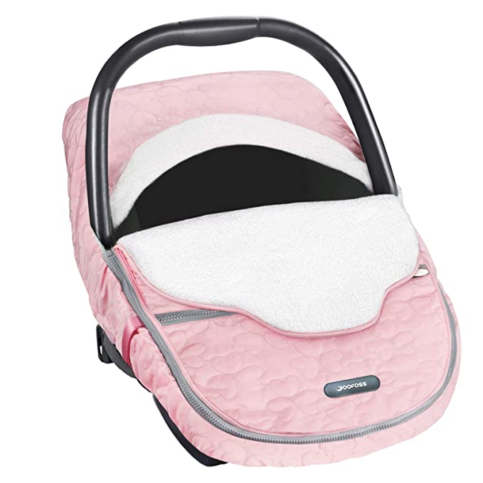 Yoofoss Baby Car Seat Cover Winter, Carseat Canopies Cover to Protect Baby from Cold&Winter, Super Plush Warm Baby Carrier Cover for Infant Boys Girls Bunting Bags(Pink)